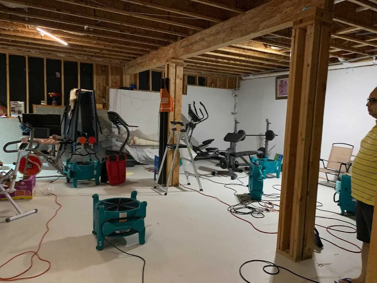 Basement drying equipment setup for Contents Cleaning & Restoration in West Des Moines